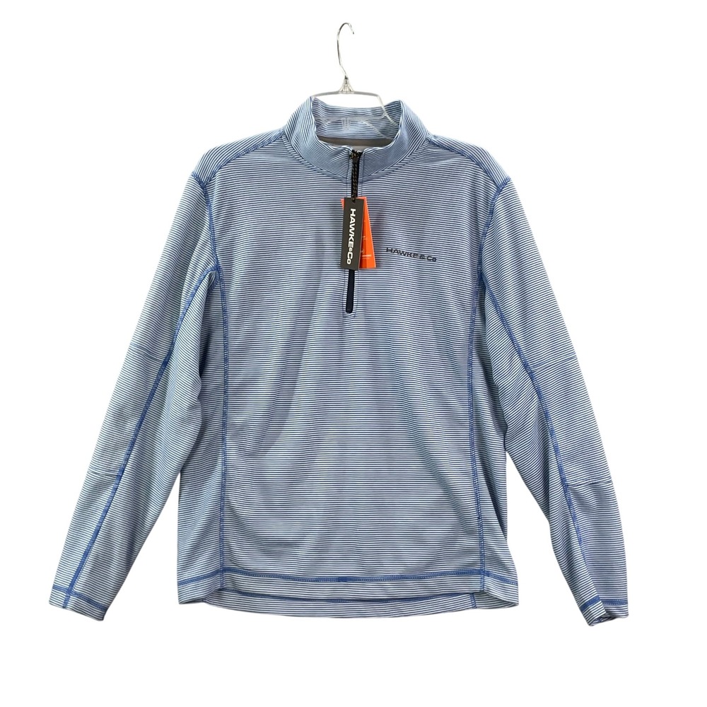 Hawke & Co 1/4 Zip Pullover Mens Medium Blue Striped Performance Sportswear